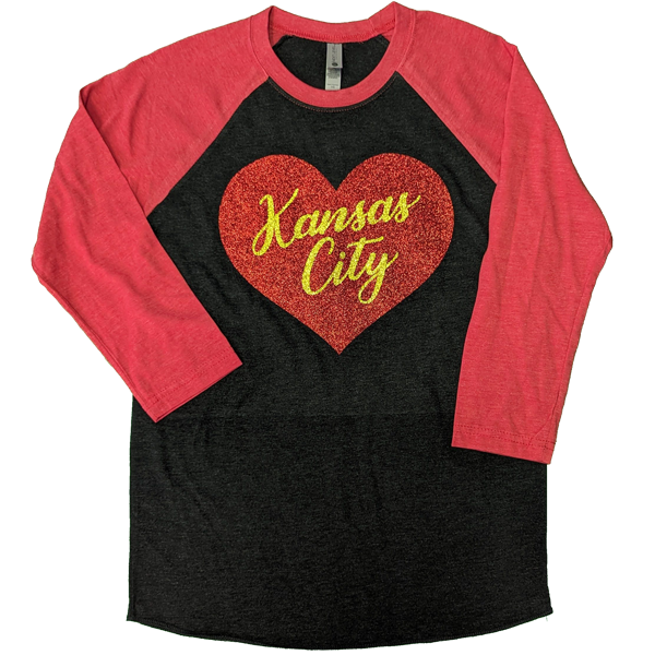 Kansas City Heart 3/4 Sleeve Black & Red Triblend