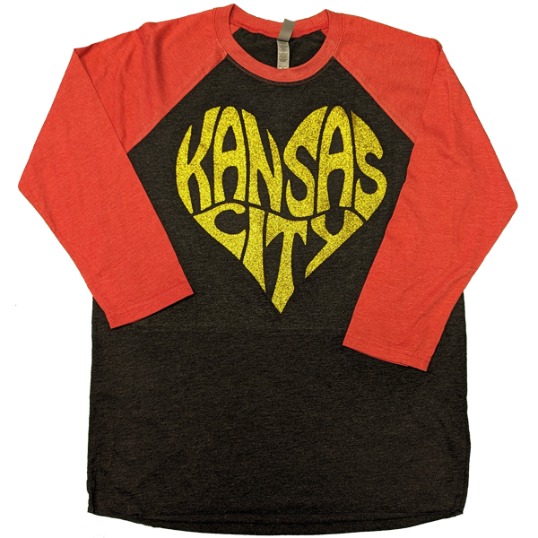 Kansas City Heart Words 3/4 Sleeve Black & Red Triblend