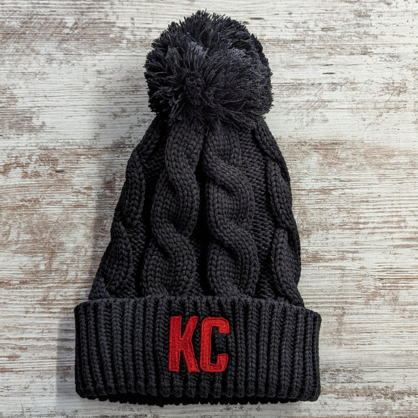KC Embroidered Cable Knit Beanie